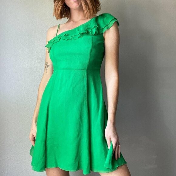 Armani Exchange Dresses & Skirts - Armani Exchange Silk Green One-Shoulder Fit & Flare Ruffle Sundress Women 2